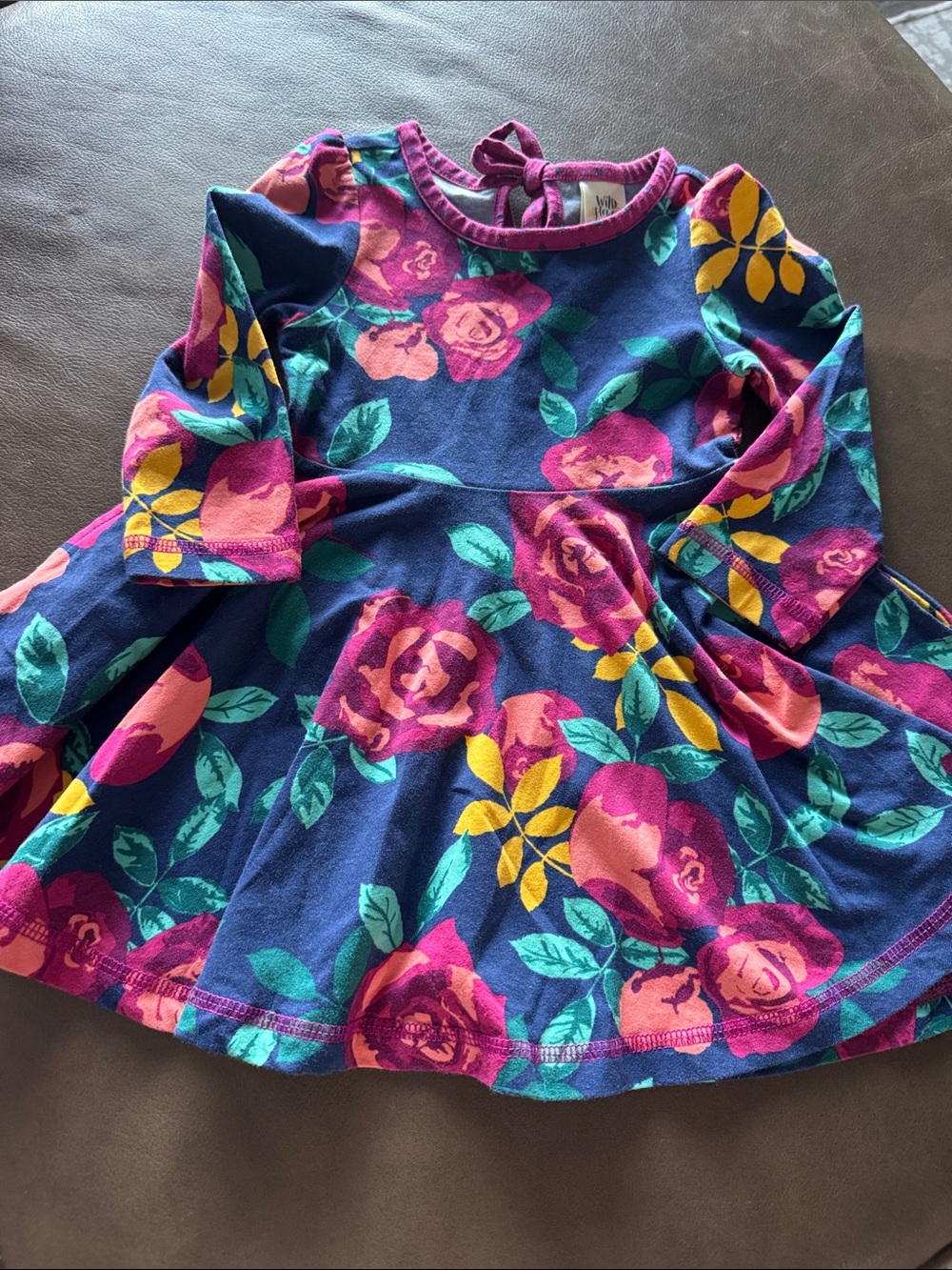 Wildflowers Navy Floral Twirl Dress with Pink & Yellow Roses
